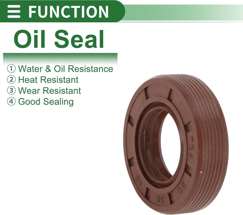 Partuto Universal Oil Seal TG4 Lip Seal Ring Rotary Shaft Seal 20x38x10mm High Pressure FKM Rubber Brown 5 Pcs - Image 3